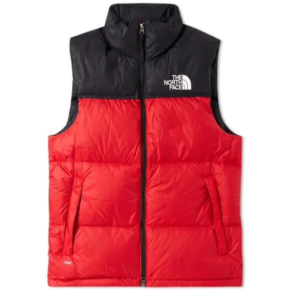 The North Face 1996 Retro Nuptse Vest Puffer Full Zip Colorblock Red Black M - Picture 1 of 6